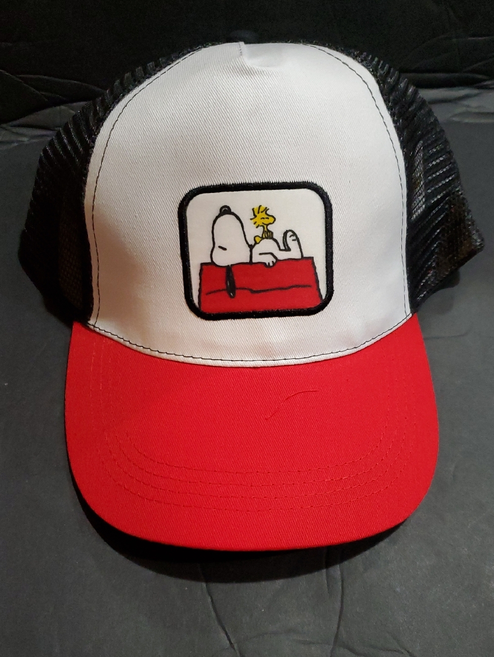 Peanuts Snoopy red white black Snoop lying on red house men's baseall style cap